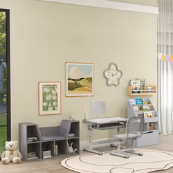 HOMCOM Kids Study Desk and Chair Set w/ USB Lamp, Adjustable Height, Grey - Additional view 7