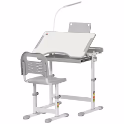 HOMCOM Kids Study Desk and Chair Set w/ USB Lamp, Adjustable Height, Grey - Additional view 8