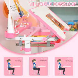 HOMCOM Kids Study Desk and Chair Set w/ USB Lamp, Adjustable Height, Pink - Additional view 5
