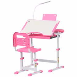 HOMCOM Kids Study Desk and Chair Set w/ USB Lamp, Adjustable Height, Pink - Additional view 8