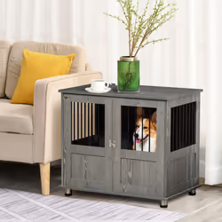 PawHut Dog Crate Kennel Cage for Small Medium Dog, Indoor End Table, Grey