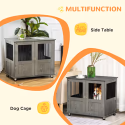 PawHut Dog Crate Kennel Cage for Small Medium Dog, Indoor End Table, Grey