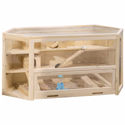 PawHut 3 Tier Wooden Hamster Cage Gerbil Play Centre w/ Sliding Tray Ramps - Additional view 8