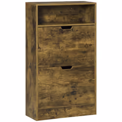 HOMCOM Rustic 2 Flip Door Shoe Cabinet with Adjustable Divider