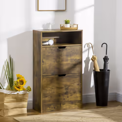 HOMCOM Rustic 2 Flip Door Shoe Cabinet with Adjustable Divider