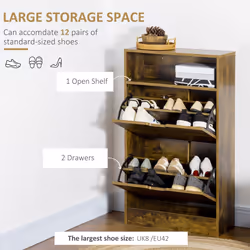 HOMCOM Rustic 2 Flip Door Shoe Cabinet with Adjustable Divider