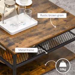 HOMCOM Industrial Coffee Table, Cocktail Table W/ Storage Shelves, Rustic Brown - Additional view 4