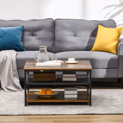 HOMCOM Industrial Coffee Table, Cocktail Table W/ Storage Shelves, Rustic Brown - Additional view 6