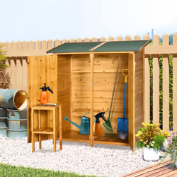 Outsunny Garden Storage Shed Tool Organizer w/ Table, 140x75x157cm, Natural