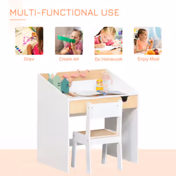 HOMCOM Two-Piece Kids Desk and Chair Set Children Study Table w/ Storage