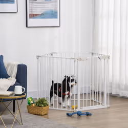 PawHut Pet Safety Gate 5 Panels Playpen Metal Fence w/ Walk Through Door - White