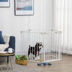PawHut Pet Safety Gate 5 Panels Playpen Metal Fence w/ Walk Through Door - White