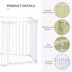 PawHut Pet Safety Gate 5 Panels Playpen Metal Fence w/ Walk Through Door - White - Additional view 5