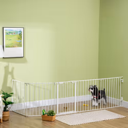 PawHut Pet Safety Gate 5 Panels Playpen Metal Fence w/ Walk Through Door - White - Additional view 7