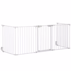 PawHut Pet Safety Gate 5 Panels Playpen Metal Fence w/ Walk Through Door - White - Additional view 8