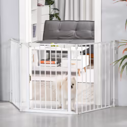 PawHut Pet Safety Gate 3 Panels Playpen Metal Fence W/ Walk Through Door White