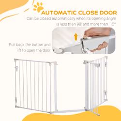 PawHut Pet Safety Gate 3 Panels Playpen Metal Fence W/ Walk Through Door White - Additional view 4