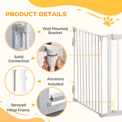 PawHut Pet Safety Gate 3 Panels Playpen Metal Fence W/ Walk Through Door White - Additional view 5