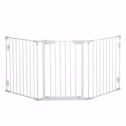 PawHut Pet Safety Gate 3 Panels Playpen Metal Fence W/ Walk Through Door White - Additional view 6