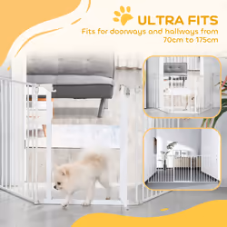 PawHut Pet Safety Gate 3 Panels Playpen Metal Fence W/ Walk Through Door White - Additional view 7