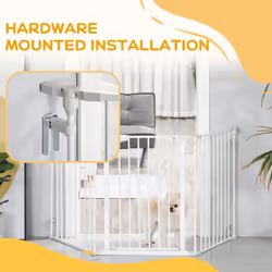 PawHut Pet Safety Gate 3 Panels Playpen Metal Fence W/ Walk Through Door White - Additional view 8