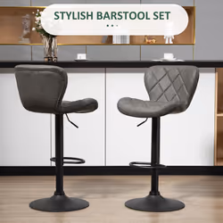 HOMCOM Adjustable Height Bar Stools Set of 2, Swivel Barstools Dark Grey