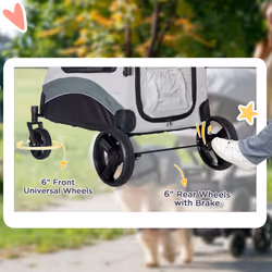 PawHut Dog Stroller Pet Pushchair Buggy Pram W/ 4 Wheels Safety Leash, Grey