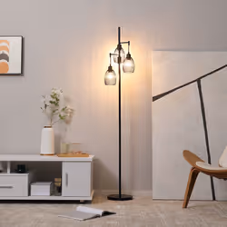 HOMCOM Industrial 3-Light Floor Lamp Dimmable Standing Lamp for Living Room