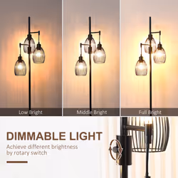 HOMCOM Industrial 3-Light Floor Lamp Dimmable Standing Lamp for Living Room