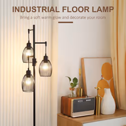 HOMCOM Industrial 3-Light Floor Lamp Dimmable Standing Lamp for Living Room - Additional view 4