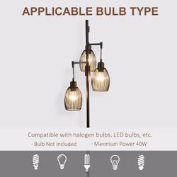 HOMCOM Industrial 3-Light Floor Lamp Dimmable Standing Lamp for Living Room - Additional view 5