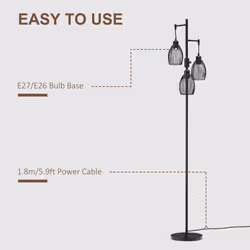 HOMCOM Industrial 3-Light Floor Lamp Dimmable Standing Lamp for Living Room - Additional view 8