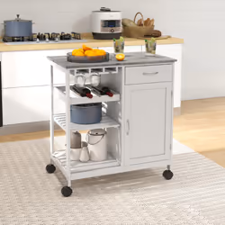 HOMCOM Kitchen Trolley Utility Cart W/ Wheel Wine Rack Open Shelf and Cabinet