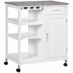 HOMCOM Kitchen Trolley Utility Cart W/ Wheel Wine Rack Open Shelf and Cabinet - Additional view 8