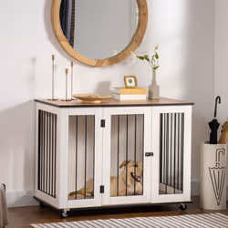 PawHut Dog Crate Furniture End Table w/ Lockable Door, for Large Dogs - White