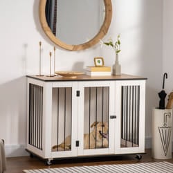 PawHut Dog Crate Furniture End Table w/ Lockable Door, for Large Dogs - White