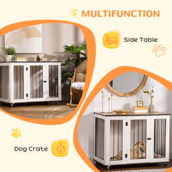 PawHut Dog Crate Furniture End Table w/ Lockable Door, for Large Dogs - White