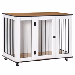 PawHut Dog Crate Furniture End Table w/ Lockable Door, for Large Dogs - White - Additional view 8