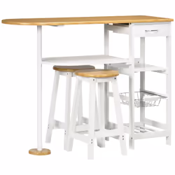 HOMCOM 3 Piece Bar Table Set with Drawer, Wire Basket and Wine Rack White - Additional view 8
