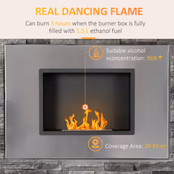 HOMCOM Wall Mounting Bio Ethanol Fireplace Heater with 1.2L Tank, Silver
