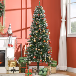 HOMCOM 6' Snow Artificial Christmas Tree Holiday Home Décor with Pine Cones