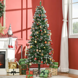 HOMCOM 6' Snow Artificial Christmas Tree Holiday Home DÃ©cor with Pine Cones