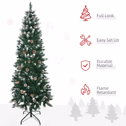 HOMCOM 6' Snow Artificial Christmas Tree Holiday Home DÃ©cor with Pine Cones