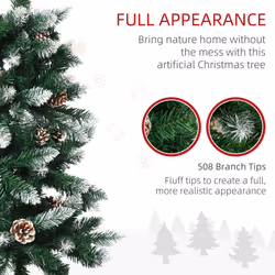 HOMCOM 6' Snow Artificial Christmas Tree Holiday Home DÃ©cor with Pine Cones
