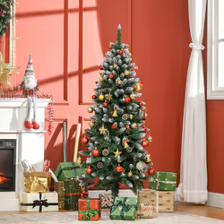 HOMCOM 5' Snow Artificial Christmas Tree Holiday Home DÃ©cor with Pine Cones