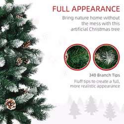 HOMCOM 5' Snow Artificial Christmas Tree Holiday Home DÃ©cor with Pine Cones