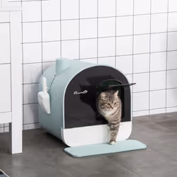 PawHut Cat Litter Box Kitten Litter Tray w/ Lid, Scoop, Filter, Flap Door