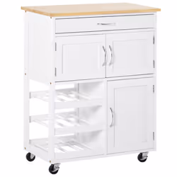 HOMCOM Rolling Kitchen Island Trolley Storage Cart with Rubberwood Top Wine Rack - Additional view 8