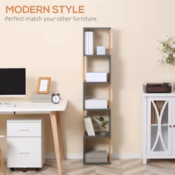 HOMCOM 5-Tier Bookshelf Freestanding Bookcase Storage Shelves, Dark Grey