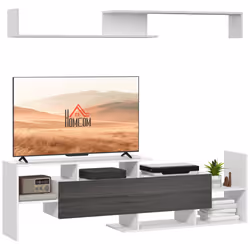 HOMCOM TV Cabinet Unit w/ Wall-Mounted Shelf, Open Shelves White and Grey - Additional view 8
